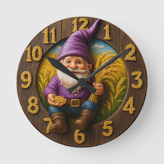 Magical gnome harvest clock with wheat accents (Front)