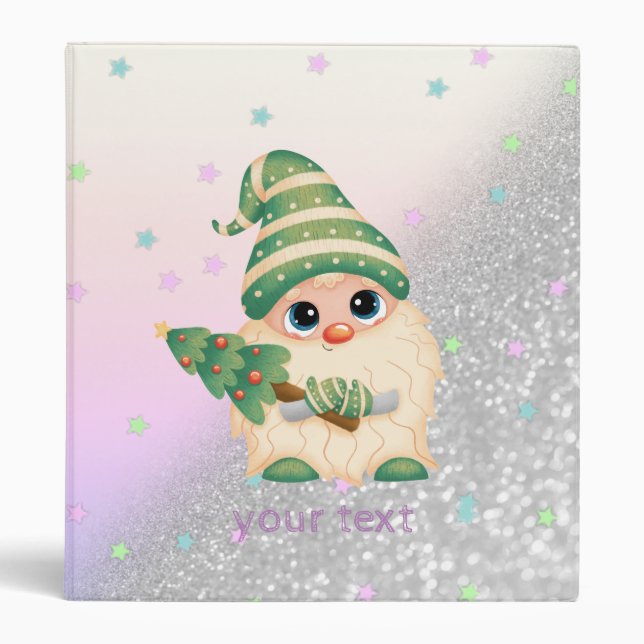 Magical Gnome, Stars, Silver Glitter Bokeh Binder (Front)