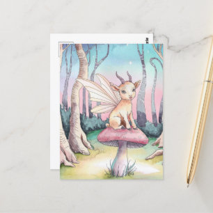 Magical Goat sits on a Mushroom in the Forest Postcard