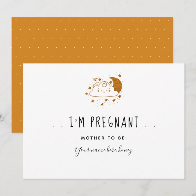 Magical Gold Cloud Pregnancy Announcemente Card (Front/Back)
