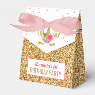 Magical Gold Glitter Unicorn Face Birthday Party Favor Box