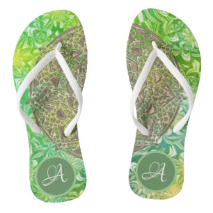 Magical Gold Mandala Monogram Flip Flops