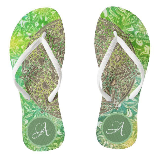 Magical Gold Mandala Monogram Flip Flops (Footbed)