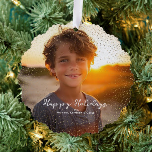 Magical Gold Snow Christmas Holiday Photo Ornament Card