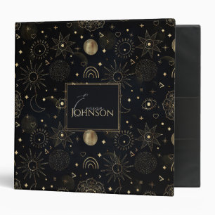 Magical Gold Sun Moon Planets Galaxy Doodling Art Binder