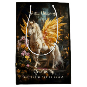 Magical Golden Forest Unicorn Fantasy Horse Medium Gift Bag