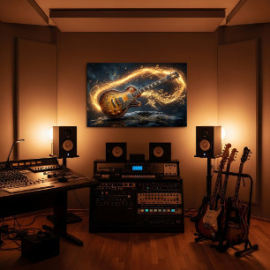 Magical Golden Guitar Fantasy Music Notes Canvas Print
