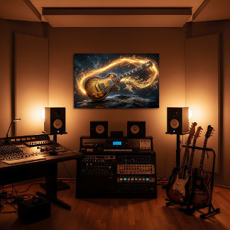 Magical Golden Guitar Fantasy Music Notes Canvas Print