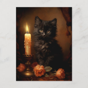 Magical Gothic Black Kitten - Vintage Oil Painting Postcard