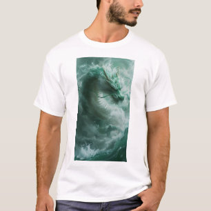 Magical Green and White Dragon Swimming T-Shirt