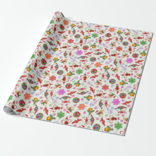 Magical Green Kitsch Watercolor Ditsy Christmas Wrapping Paper