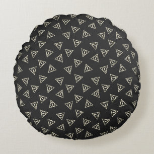 Magical Grey Yellow Triangle Circle Wand Symbol Round Pillow