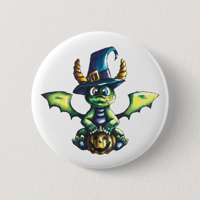 Magical Halloween Dragon Design 2 Inch Round Button (Front)