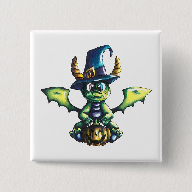 Magical Halloween Dragon Design 2 Inch Square Button (Front)