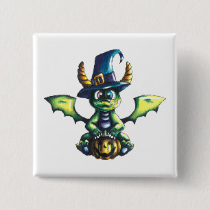 Magical Halloween Dragon Design 2 Inch Square Button