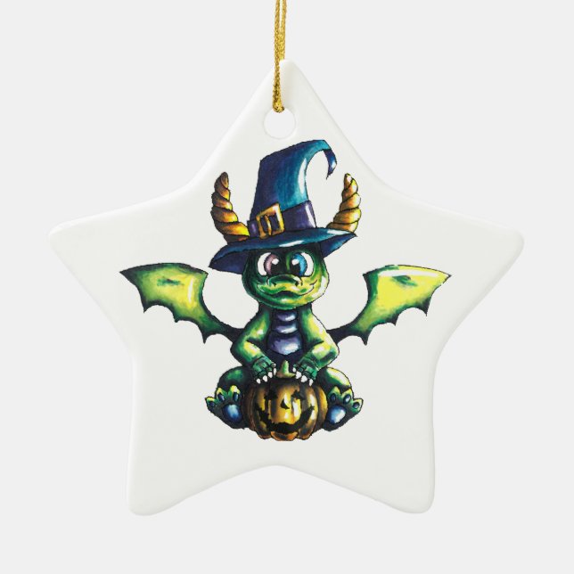 Magical Halloween Dragon Design Ceramic Ornament (Front)