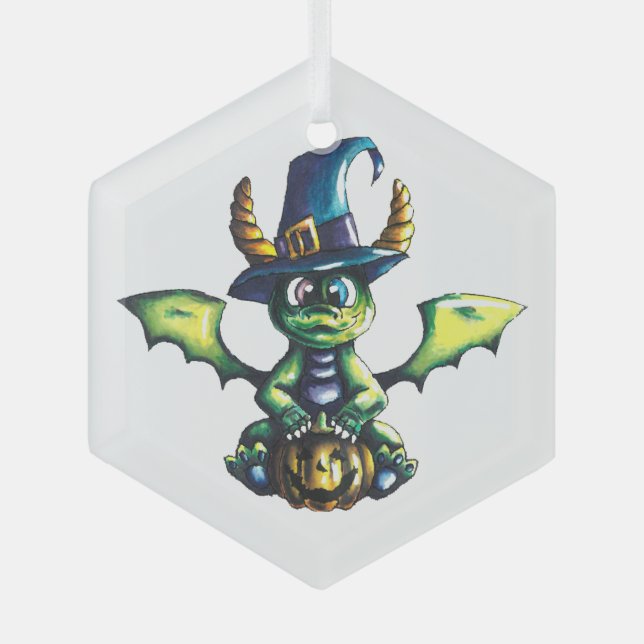 Magical Halloween Dragon Design Glass Ornament (Front)