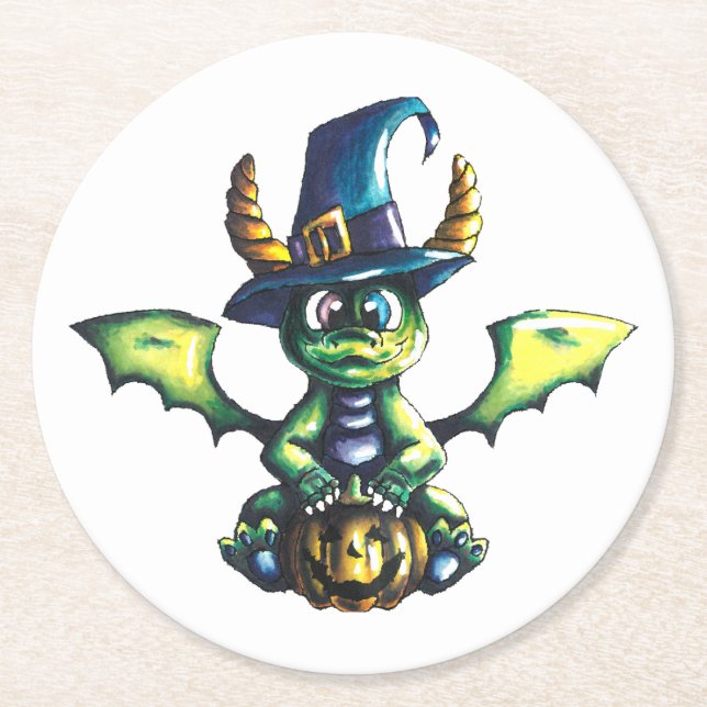 Magical Halloween Dragon Design Round Paper Coaster (Front)