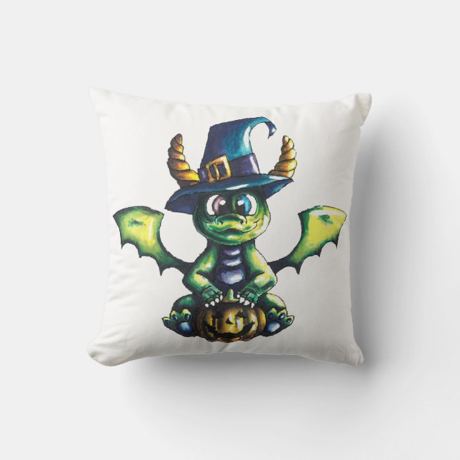 Magical Halloween Dragon Design Throw Pillow (Front)