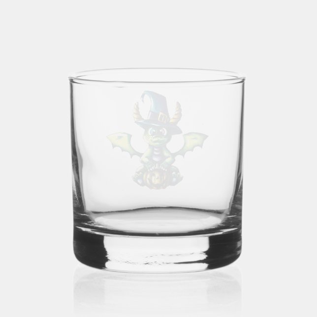 Magical Halloween Dragon Design Whiskey Glass (Front)