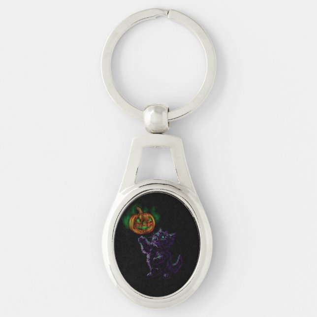 Magical Halloween Kitten  Keychain (Front)