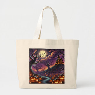 Magical Halloween Night in Enchanted Forest Large Tote Bag