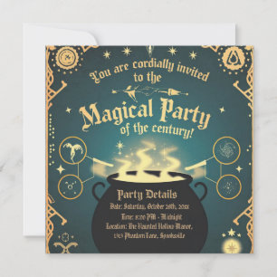 Magical Halloween Party Invitation Cauldron Design