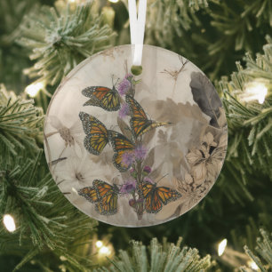 Magical Hand-Painted Monarch Butterflies Glass Ornament