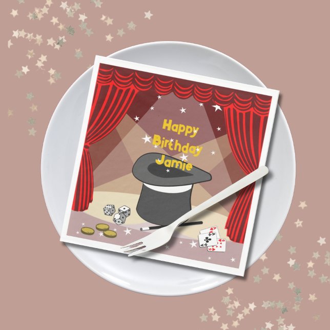 Magical Happy Birthday Name Red Napkin (Magical Happy Birthday Name Red Napkins, Customize Text, Color)