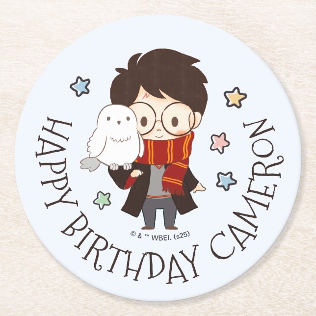 Magical HARRY POTTER™ and Hogwarts Birthday Round Paper Coaster (Front)