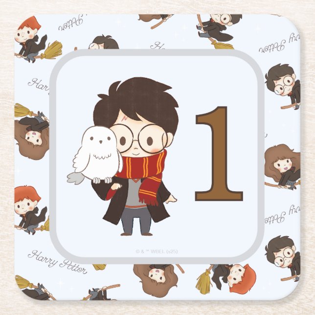 Magical HARRY POTTER™ and Hogwarts Birthday Square Paper Coaster (Front)