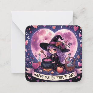 Magical Hearts Witch Valentines Day Note Card