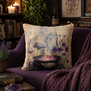 Magical Herbal Cauldron Botanical Throw Pillow