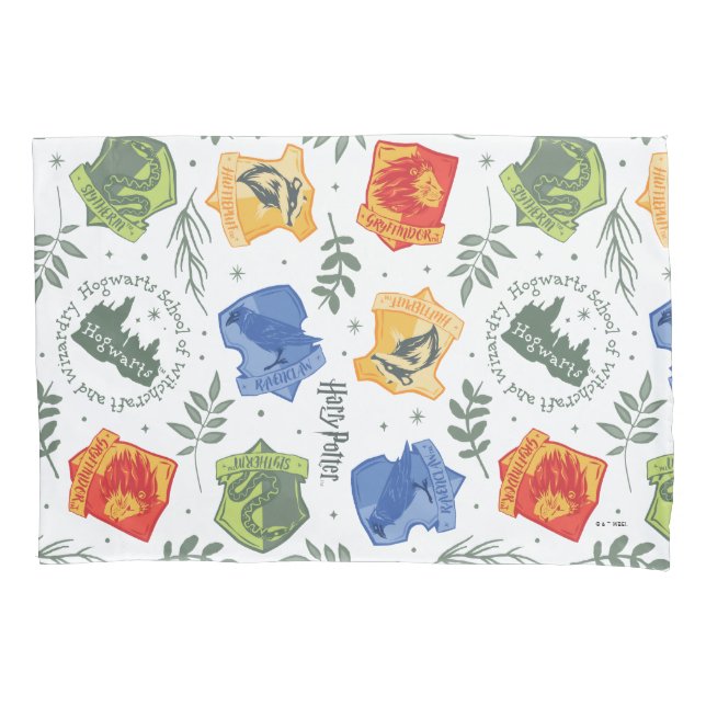 Magical Herbology HOGWARTS™ Houses Pattern Pillowcase (Front)