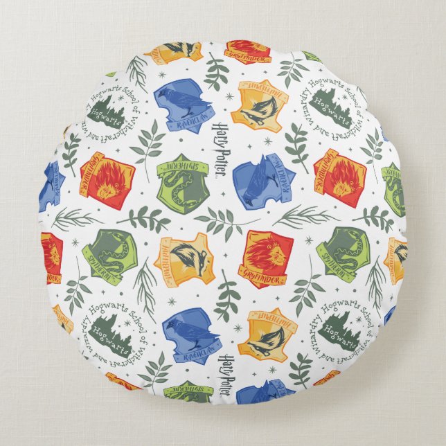 Magical Herbology HOGWARTS™ Houses Pattern Round Pillow (Front)