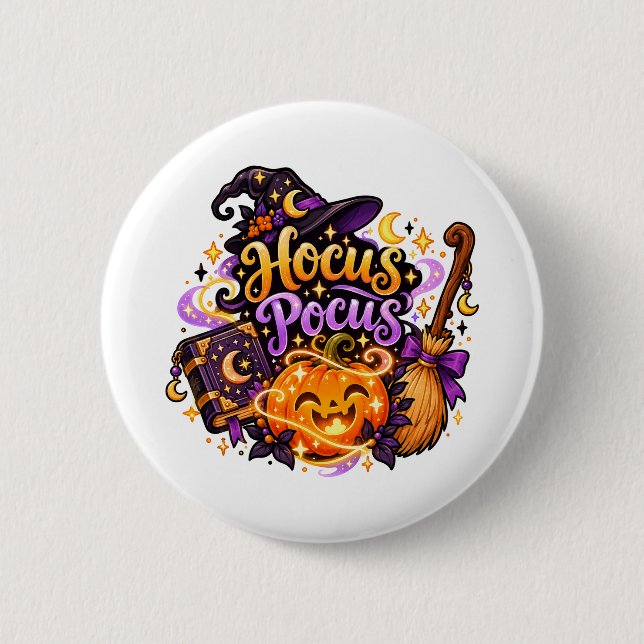 Magical Hocus Pocus Witchy Halloween Button (Front)
