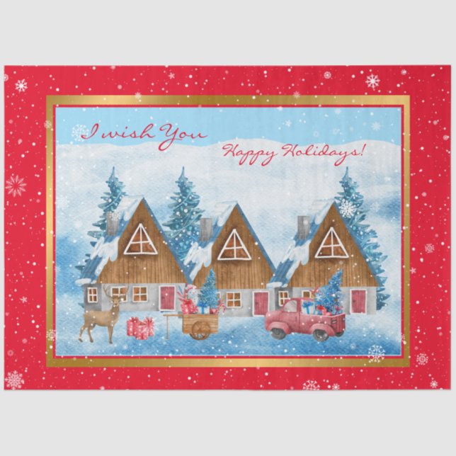 Magical Holiday Winter Landscape Customize Tissue Paper (Front)