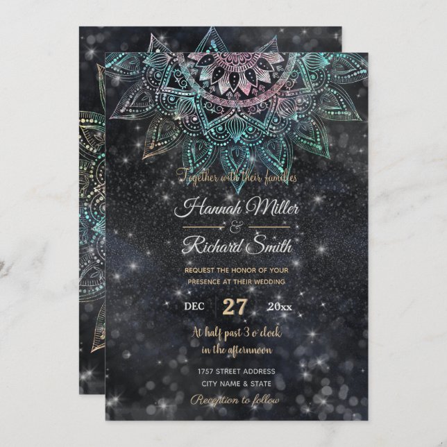 Magical Holographic Mandala Glitter Sparks Design Invitation (Front/Back)