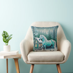 Magical horse in enchanted forest throw pillow