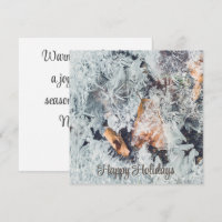 Magical ice crystals pattern with fallen leaves