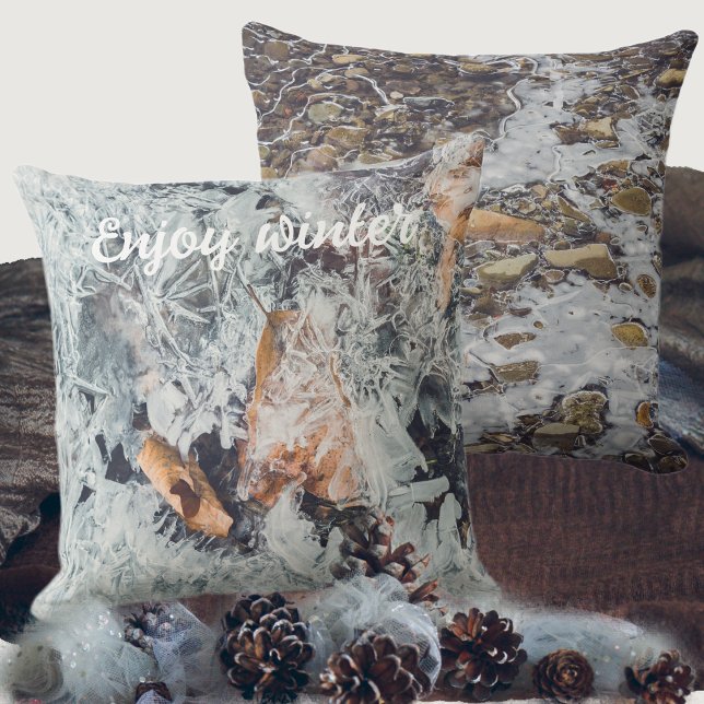 Magical ice crystals pattern with fallen leaves throw pillow (Creator Uploaded)