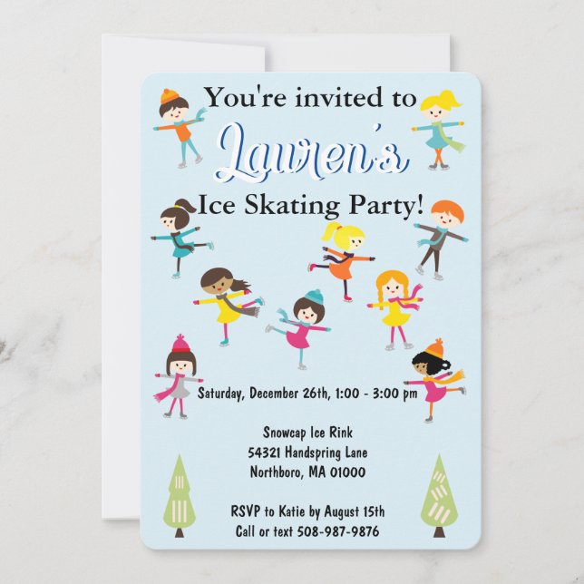 Magical Ice Skating Birthday Party Invitation (Front)