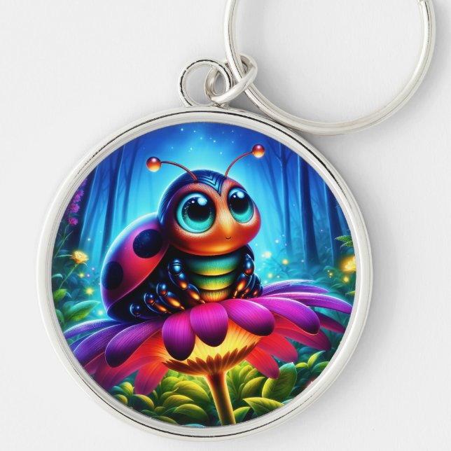 Magical insect in a luminous nighttime forest keychain (Front)