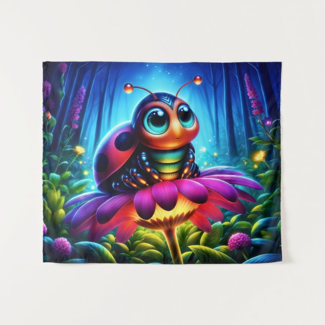Magical insect in a luminous nighttime forest tapestry (Front (Horizontal))