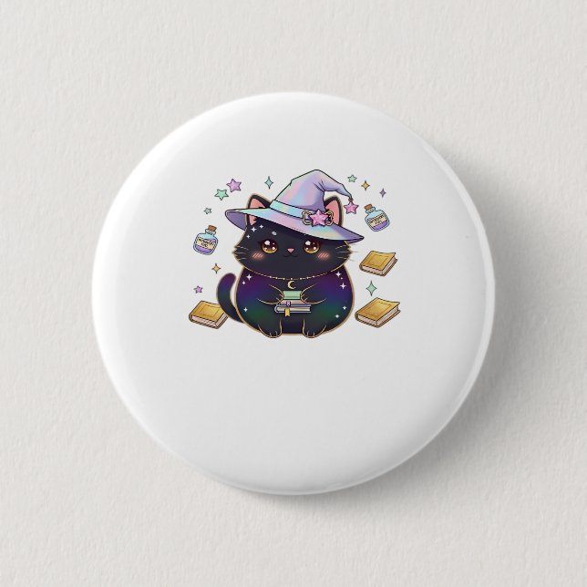 Magical Introvert Cat  Pastel Witch Hat Halloween  2 Inch Round Button (Front)