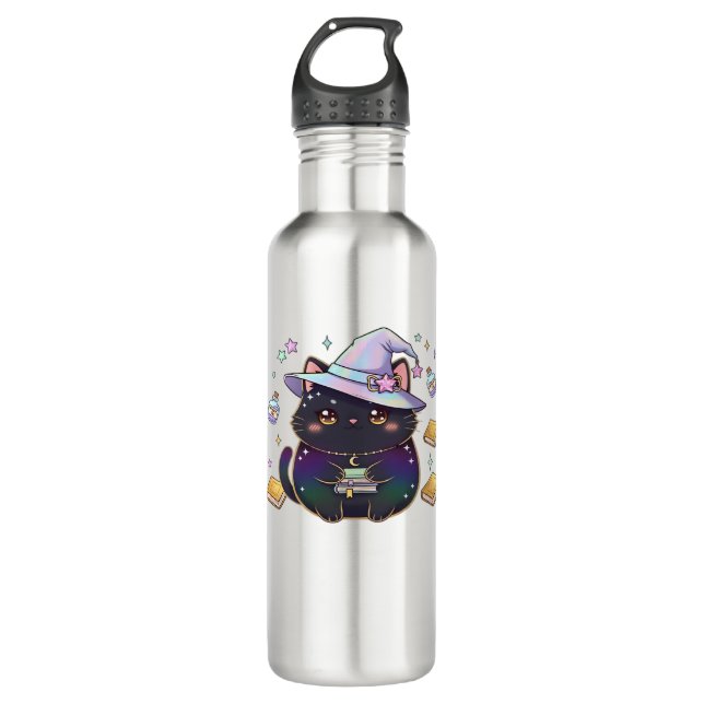 Magical Introvert Cat  Pastel Witch Hat Halloween  710 Ml Water Bottle (Front)