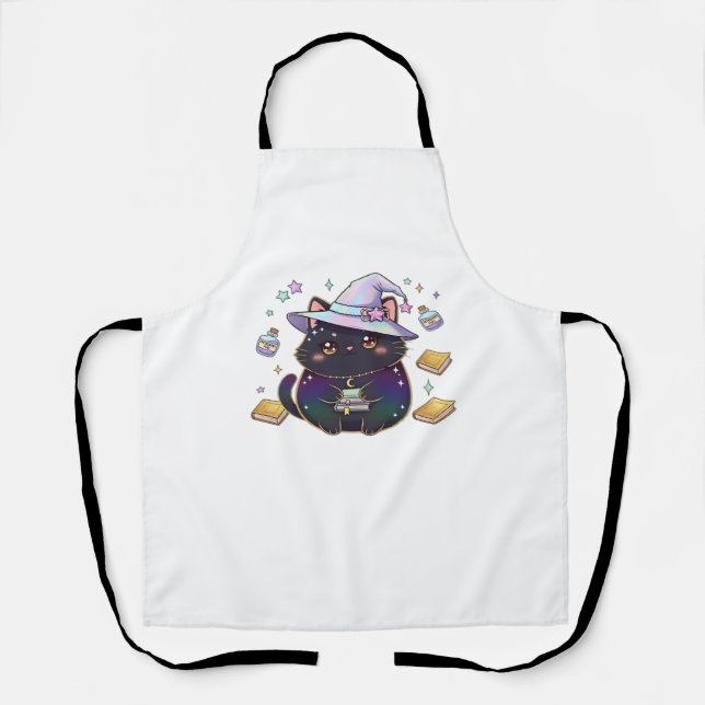 Magical Introvert Cat  Pastel Witch Hat Halloween  Apron (Front)