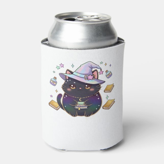 Magical Introvert Cat  Pastel Witch Hat Halloween  Can Cooler (Can Front)