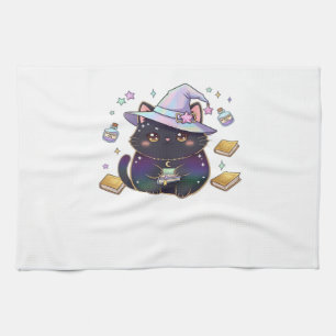 Magical Introvert Cat Pastel Witch Hat Halloween Kitchen Towel