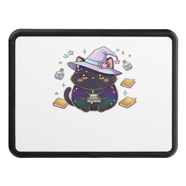 Magical Introvert Cat  Pastel Witch Hat Halloween  Trailer Hitch Cover (Front)